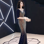 Evening Long Sparkle New Modified Illusion, Sequined Mermaid Maxi Gown Dress 76