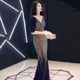 Evening Long Sparkle New Modified Illusion, Sequined Mermaid Maxi Gown Dress 76