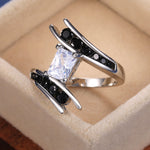 Cubic Zirconia Rectangle Cut with Modern Design Hyperbole Silver Color Ring R47