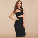 Sexy Elegant Brown & Black Bandage Bodycon, Asymmetrical Dress 138