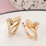 Rose Gold Color Rose Shape with Cubic Zirconia Latch Back Earrings E4