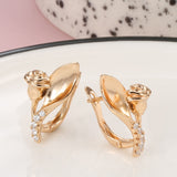 Rose Gold Color Rose Shape with Cubic Zirconia Latch Back Earrings E4