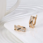 Hot Rose Gold Color with Black and Colorless Cubic Zirconia Latch Back Earrings E33