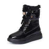 Warm with Plush Material Ankle Boots, Flat Platform Pu Leather Boots with Metal Buckle Lock 65