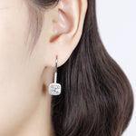 Silver Statement Cushion Cut Cubic Zirconia Hook Earrings E37