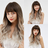 Long Multi Colored Water Wave Synthetic Wigs with Bangs (36)