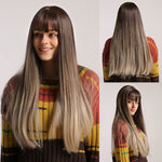 Long Various Colors Smooth Synthetic Wigs with Bangs (39)