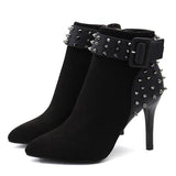 Thin High Heels Pumps, Pointed Toe Ankle Fashion Rivet Boots 21