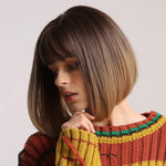 Short to Medium Straight Bob Multi Colored Synthetic Wigs with Bangs (47)