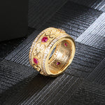 Gold Color Double Row on opposite with Pink Running Down Middle Cubic Zirconia Ring R39