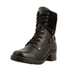 Ankle, Lace Up Motorcycle PU Leather Boots with Buckle 28