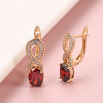 Rose Gold Color Figure Eight Red Cubic Zirconia Geometric Latch Back Earrings E13