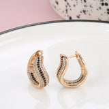 Rose Gold Color with Black and Colorless Cubic Zirconia Latch Back Earrings E34