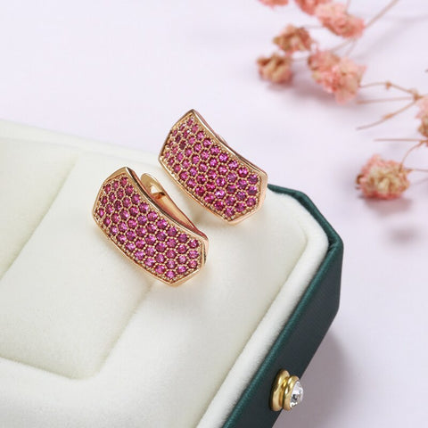 Rose Gold Color, Micro Pave Pink Cubic Zirconia Latch Back Earrings E40