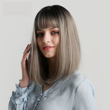 Medium Multi Colored Straight Synthetic Wigs with Bangs (41)