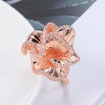 Garden Rose Of Rose Gold Color With Cubic Zirconia On Periphery Of Petals Ring R8