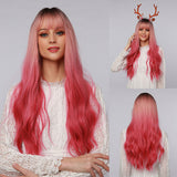 Long Multi Colored Water Wave Synthetic Wigs with Bangs (36)