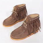 Ankle Height, Round Toe, Flat Bottom With Lace-Up Fringed Boots 88