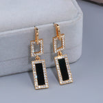 Fashion Temperament Geometry Drop Earrings with Cubic Zirconia and a Onyx likeness Butterfly Backings E42