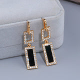 Fashion Temperament Geometry Drop Earrings with Cubic Zirconia and a Onyx likeness Butterfly Backings E42