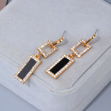 Fashion Temperament Geometry Drop Earrings with Cubic Zirconia and a Onyx likeness Butterfly Backings E42