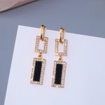 Fashion Temperament Geometry Drop Earrings with Cubic Zirconia and a Onyx likeness Butterfly Backings E42