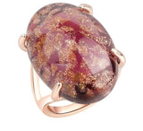 Rose Gold Color Oval Cabochon Imitation Stone Ring R42