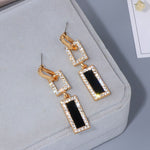 Fashion Temperament Geometry Drop Earrings with Cubic Zirconia and a Onyx likeness Butterfly Backings E42