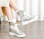 Warm with Plush Material Ankle Boots, Flat Platform Pu Leather Boots with Metal Buckle Lock 65