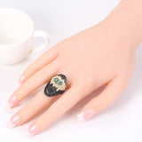 Gun Black Metal Black Beard With Blue Cubic Zirconia Over Gold Metal Ring R18