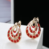 Unique Red Enamel Geometric Rose Gold Color Latch Back Earrings E39