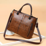 (27) Woman's Brand Vintage PU Leather Large Capacity Double Pocket Bag Casual Shoulder Bags