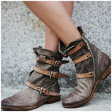 Round Toe, Breathable Mesh & Solid Color Retro Buckles and Zipper Closure PU Leather Boots 29