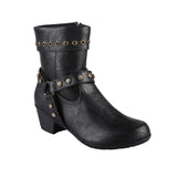 Ankle High, Vintage Block Heels Short PU Leather Boots with Zipper with Rivets 33