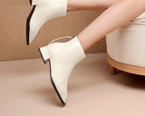 Ankle Boots, Square Toe, Zipper Closure, Square Heels Comfortable Pu Leather Boots 78