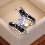 Cubic Zirconia Rectangle Cut with Modern Design Hyperbole Silver Color Ring R47