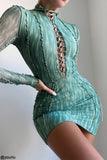 Mint Green Stripe,  Bodycon Hollow Out Asymmetrical Neck Rope Dress 60