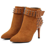 Thin High Heels Pumps, Pointed Toe Ankle Fashion Rivet Boots 21