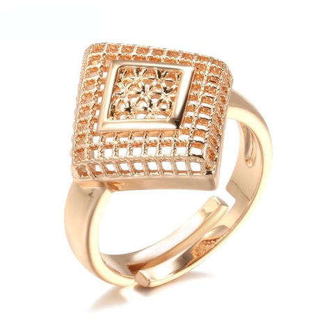 Gold Color Unique Hollow Diamond Pattern Ring R21