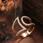 Rose Gold Geometric Hollow Line With Cubic Zirconia Ring R23