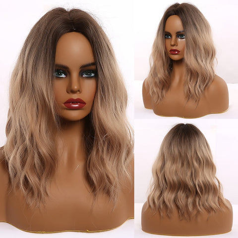 Medium Length Color Variations  Water Wave Synthetic Wigs (19)