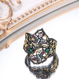 Black & Gold Color Metal With Enamel and multi-Colored Cubic Zirconia Ring R30