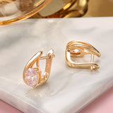 Rose Gold Color Oval Cubic Zirconia Latch Back Earrings E21