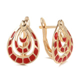 Unique Red Enamel Geometric Rose Gold Color Latch Back Earrings E39