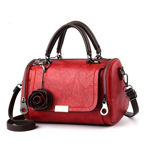 (11S) New Fashion Boston Shape with  Flower Tassel PU Leather Messenger Bag for Women