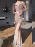 Formal Cocktail Tassels Side Split, Floor Length Shinning Sequined Dress 61