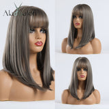 Medium Straight Hair Color Variations Synthetic Wigs with Bangs