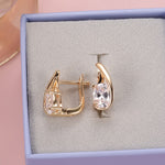 Rose Gold Color Oval Cubic Zirconia Latch Back Earrings E21