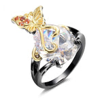 Gun Black Color Retro Butterfly Insect Grasping Cubic Zirconia Ring R31