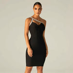 Sexy Black Bandage, Asymmetrical Neckline Strap, Bodycon Club Dress 134